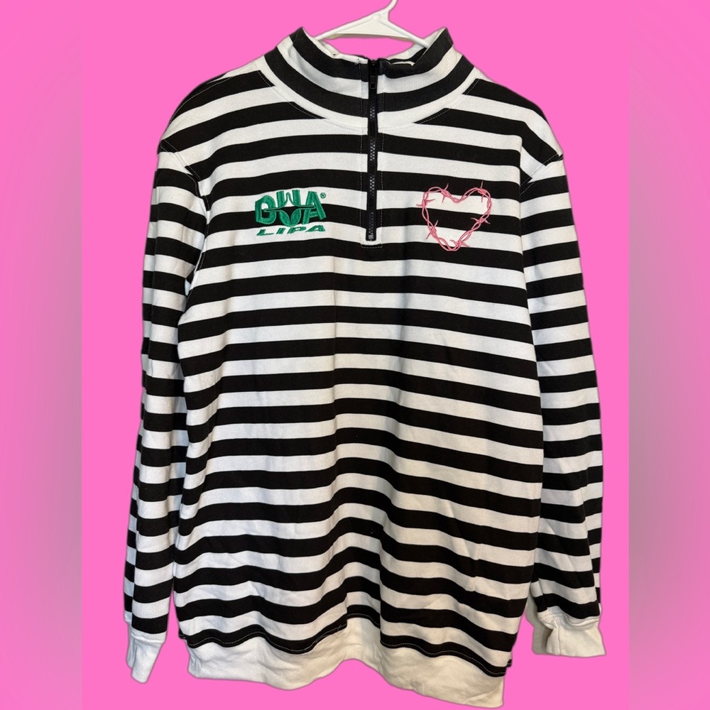 Dua Lipa Future Nostalgia Stripe Quarter Zip, size Medium NWOT